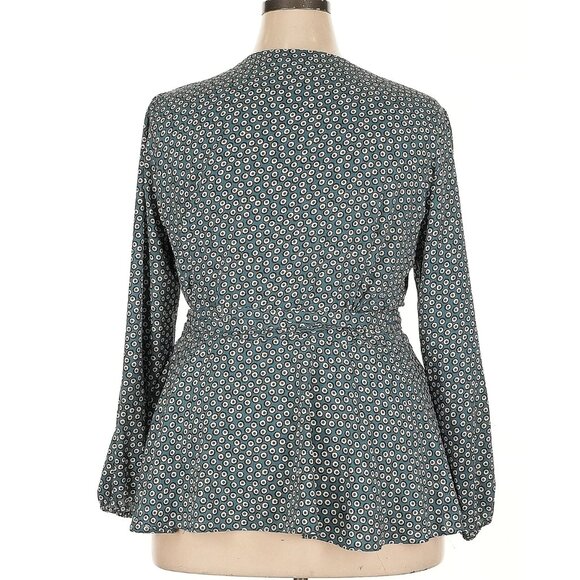 Loft Plus Long Sleeve Daisy Print Flower Wide Flowy Wrap Top Shirt Blouse 24W - Picture 3 of 5